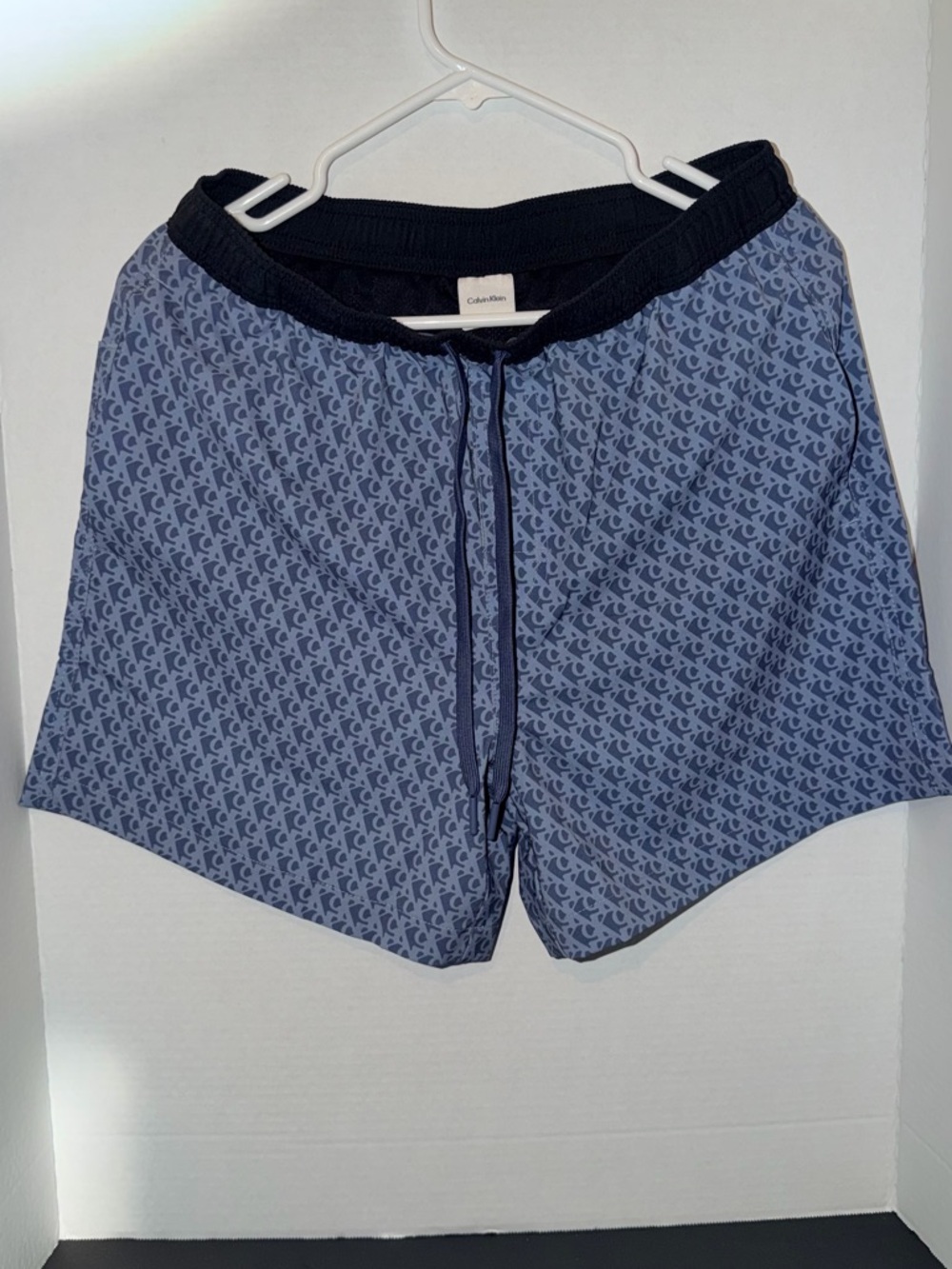 Calvin Klein Men’s Light Blue All-Over Logo Drawstring Shorts